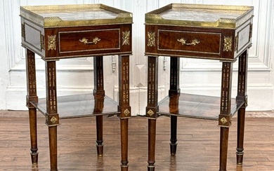 Pair Louis XVI Style Bronze Mount Side Tables