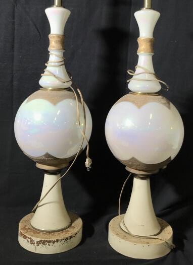 Pair Mid Century Modern Pearlescent Lamps