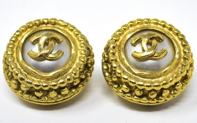 Pair Vintage Chanel Double C Logo Clip On Earrings