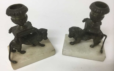 Pair of 19th century grand tour bronze dwarf candlesticks
