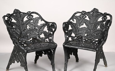 Pair of American Cast-Iron 'Fern' Garden Chairs