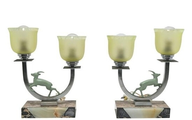Pair of Art Deco Impala Motif Table Lamps.