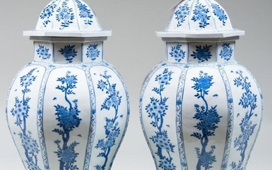 Pair of Chinese Export Style Faceted Blue and White