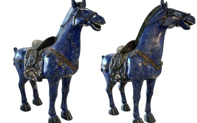 Pair of Chinese Lapiz Lazuli Tang Horses