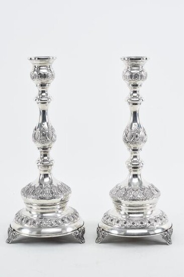 Pair of Continental sterling silver large ornate footed
