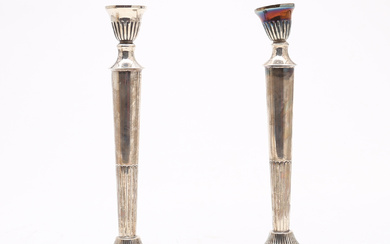 Pair of Empire style silver candlesticks, 20th Century.