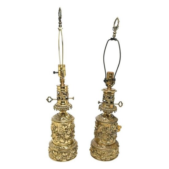 Pair of Gagneau Style Brass Table Lamps.