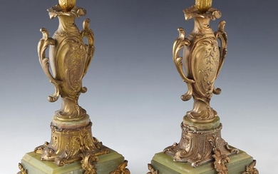 Pair of Gilt Bronze and Onyx Garniture Candlesticks, c.