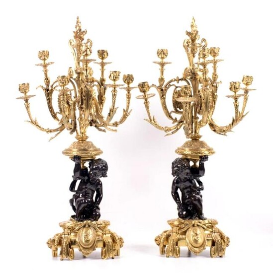 Pair of Large 19th C. French Gilt Bronze Figural
