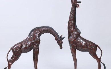 Pair of Large Cold-Painted Bronze Giraffes Taller
