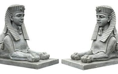 Pair of Large Italian Carved Marble Sphinxes, Vanini, Milan