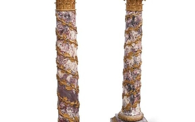Pair of Red Marble Ormolu Mounted Pedestals