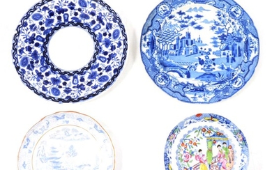 Pair of Royal Crown Derby dessert plates and a collection of transferware