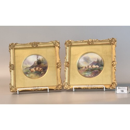 Pair of Royal Worcester porcelain plaques, hand painted with...