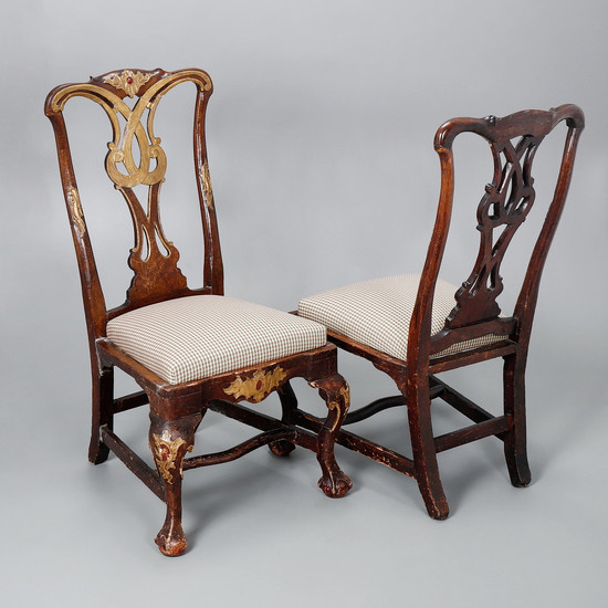 Pair of Spanish low chairs, probably Andalusian, Chippendale style, circa 1760.