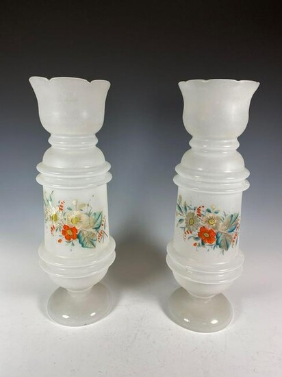 Pair of Victorian Opec Glass Cylinder Vases