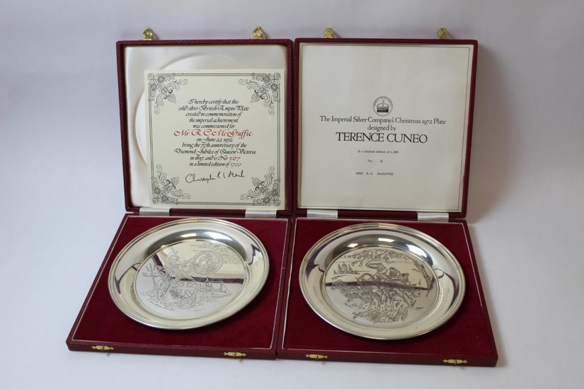 Pair of silver circular dishes for Victoria Jubilee after Cu...
