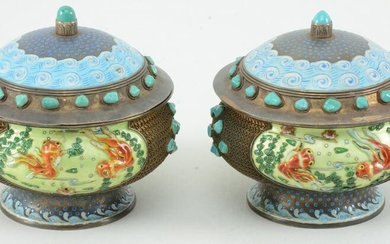 Pair of silver covered boxes. China. 19th/20th century.