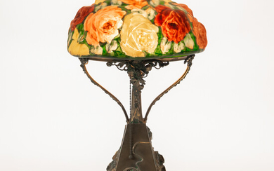 Pairpoint Table Lamp with Rose Bouquet Puffy Shade