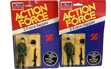 Palitoy Action Man Action Force Z Force Sapper (x2) & Infantryman (x3), on card with blister pack (5)