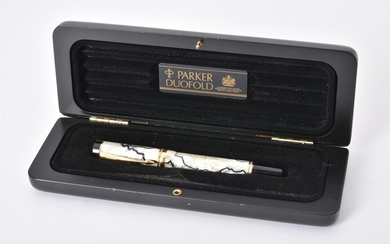 Parker, Duofold, a white and black marbled fountain pen
