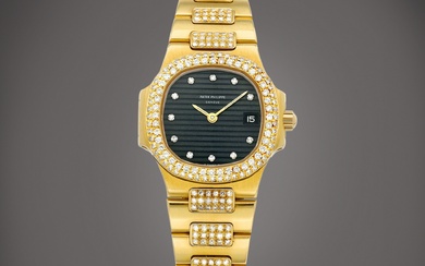 Patek Philippe Nautilus, Reference 4700/5 | A yellow gold and diamond-set bracelet watch with date, Made in 1986 | 百達翡麗 | Nautilus 型號4700/5 | 黃金鑲鑽石鏈帶腕錶，備日期顯示，1986年製
