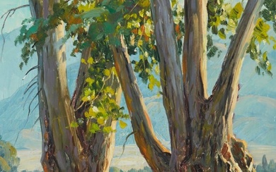Paul Grimm (1891-1974), "Cotton Wood Trees - High Sierra at Base of Mountains," 1968