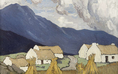 Paul Henry RHA (1877-1958), Hay Stooks with Cottages