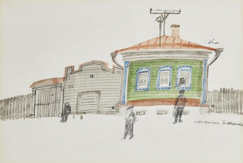 Paul Hogarth OBE RA, British 1917-2001 - Suzdal Street Scene; watercolour, ink and pencil on paper, signed and titled lower right 'Paul Hogarth Suzdal Street Scene', 32.8 x 48.32 cm: together with another signed and titled pencil on paper by the...