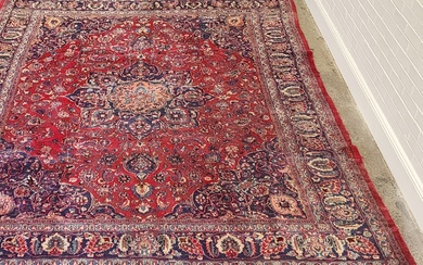 Persian vintage hand knotted pure wool Kashan carpet (380 x...