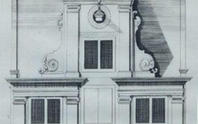 AMENDMENT: Please note VAT is payable on the hammer price for this Lot.Philips Vingboons, Dutch 1607-1678- Architectural elevation with central hanging lamp; engraving, 32 x 14.5 cm