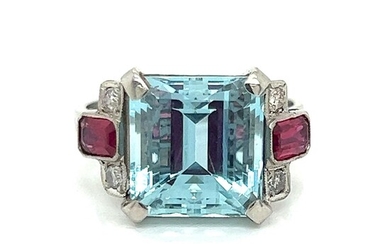 Platinum Aqua Ruby Diamond Ring