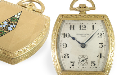 Pocket watch: extremely rare Art Deco gold/enamel dress watch in chronometer quality, ca. 1925