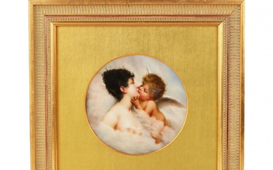 Porcelain plaque Psyche and Cupid. Late 19th century.