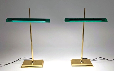 Pr FLOS Green Glass Shade Table Desk Lamps. Green Glass