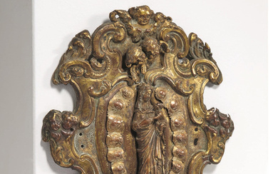 Presumably Germany | OVAL, BRONZE ROCAILLE CARTOUCHE WITH FIGURE OF THE VIRGIN MARY