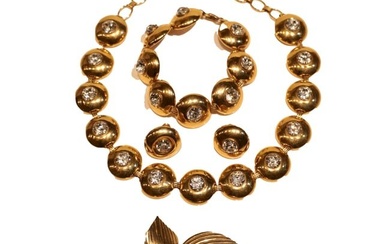 Providence Stock Co. 1/20 12KT on Sterling Rhinestone Jewelry Set (Necklace, Bracelet, Earring