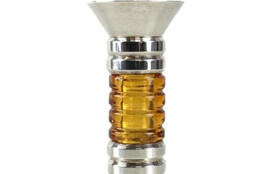 Puiforcat France Silverplate & Amber Glass Candlestick