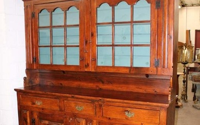 Quality 2pc bench made country pine step back cupboard sold by Stephen Von Hohen