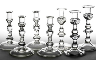 REPRODUCTION BLOWN GLASS CANDLESTICKS, LOT OF SEVEN
