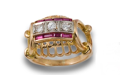 RING, 1940S, IN GOLD, DIAMONDS AND SYNTHETIC RUBIES