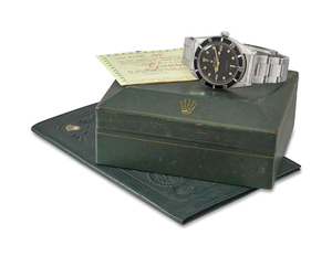 ROLEX. A RARE STAINLESS STEEL AUTOMATIC WRISTWATCH WITH SWEEP CENTRE SECONDS, BRACELET, BLANK GUARANTEE AND BOX, SIGNED ROLEX, OYSTER PERPETUAL, SUBMARINER MODEL, REF. 6205, CASE NO. 85’906, CIRCA 1954