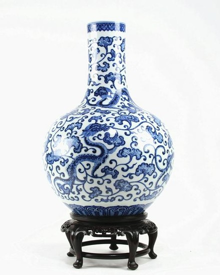 Rare And Large Blue and White Dragon Vase