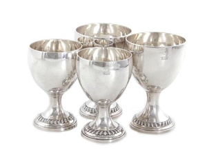 Rare George III silver goblet set, Augustin Le Sage (4pcs)