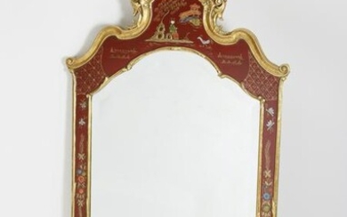 Red Chinese Chinoiserie Mirror