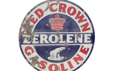 Red Crown Zeorolene Gasoline Double-Sided Porcelain Sign