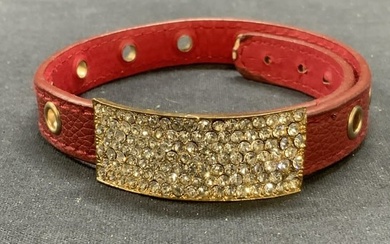 Red Leather & Crystal Collar Choker Necklace