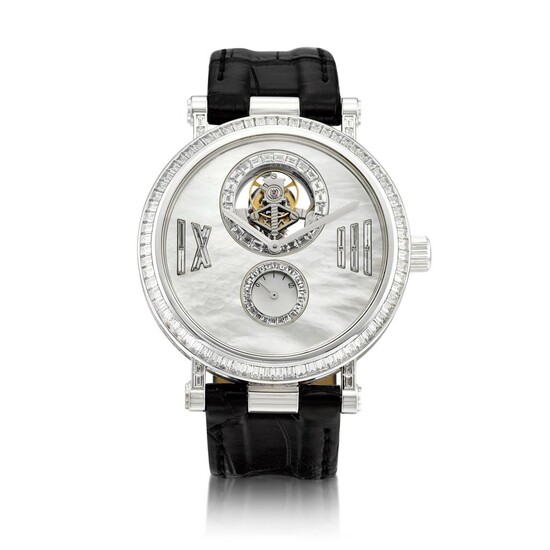 Reference HH13333 | A limited edition white gold and diamond-set tourbillon wristwatch with power reserve indication and mother-of-pearl dial, Circa 2007 | 梵克雅寶 | 型號HH13333 | 限量版白金鑲鑽石陀飛輪腕錶，備動力儲備顯示及珠母貝錶盤，約2007年製, Van Cleef & Arpels