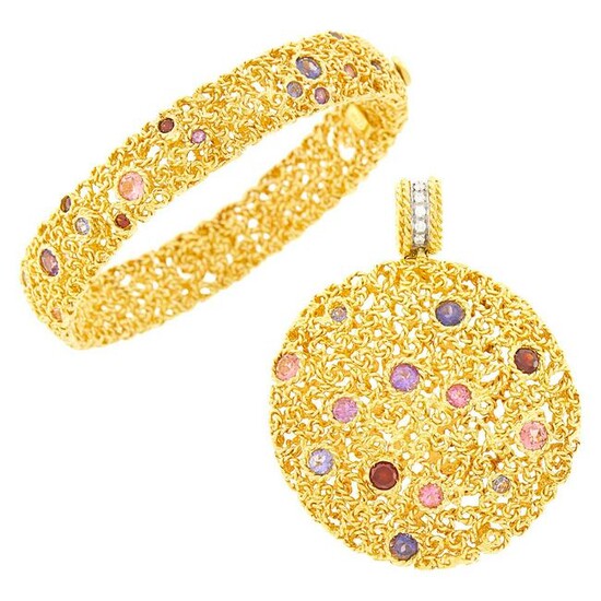 Roberto Coin Gold and Gem-Set Bangle Bracelet and