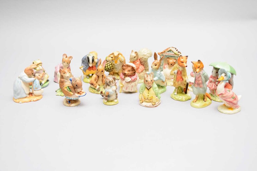 Royal Albert and Beswick Beatrix Potter figures and three Royal Doulton Winnie the Pooh figures